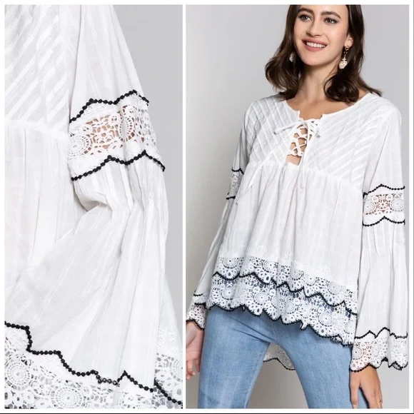 POL Ivory Plaid Babydoll Top - Picture 5 of 13